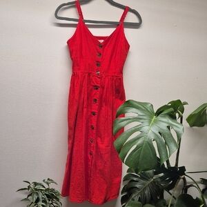 Japna Vibrant Red Button-Down Midi Dress